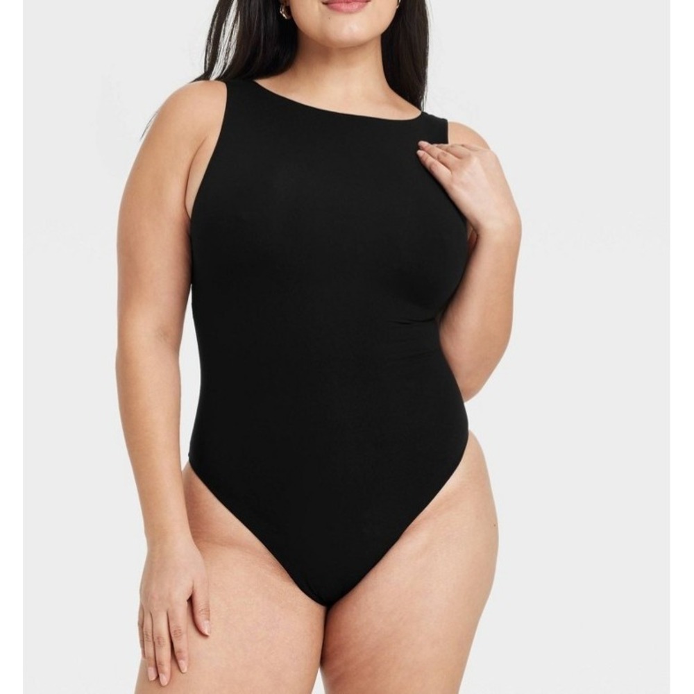 Women's Luxe Stretch Boatneck Thong Bodysuit - Auden black size M